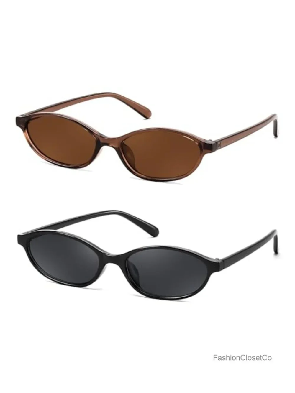 Retro Oval Cat Eye Sunglasses UV400 Protection Lightweight Narrow Shades